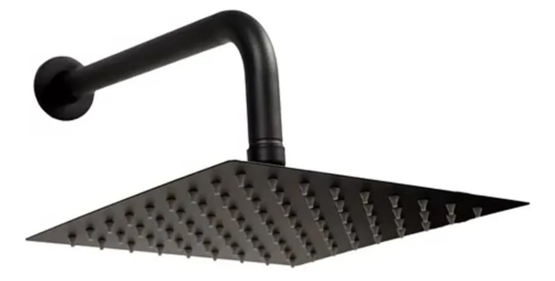 Flor Ducha Cuadrada Acero Inoxidable + Brazo Caño Cromado Color NEGRA  COD 23